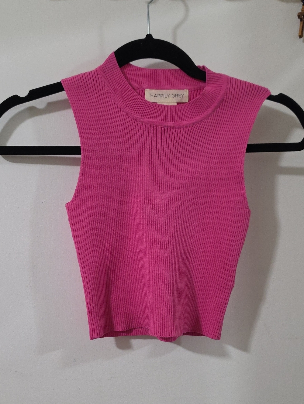 Happily Grey Women's Fitted Sleeveless Ribbed Top - Bright Pink